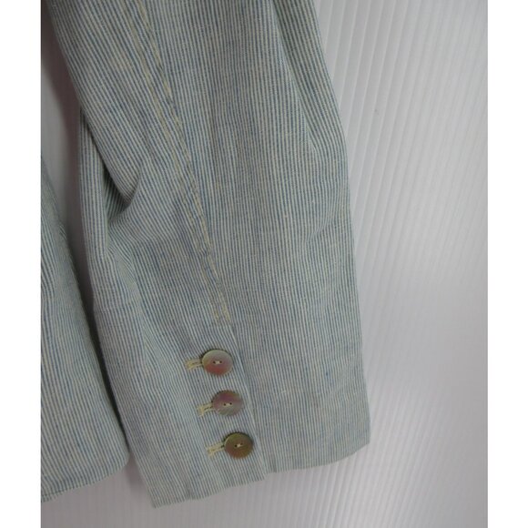 Sundance Blazer 14 Linen Striped Jacket Double Breasted Military Wrap - Picture 3 of 9
